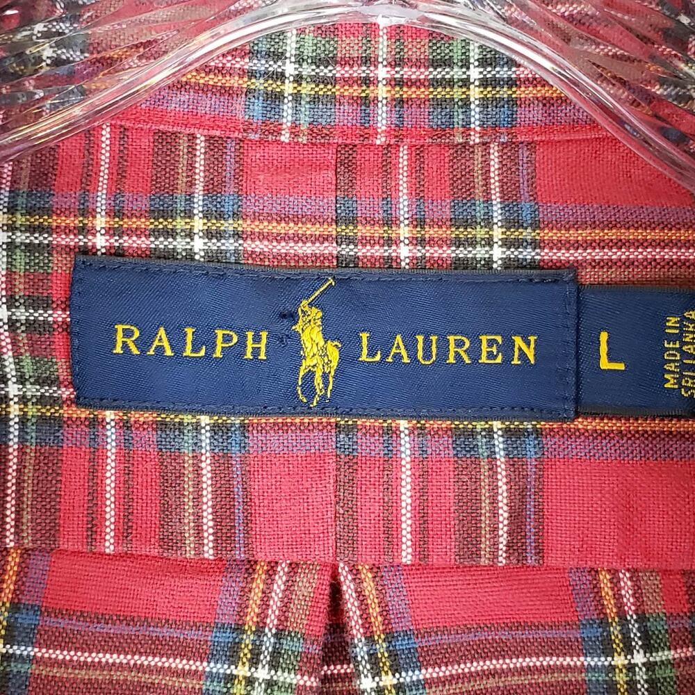 Polo Ralph Lauren Shirt Oxford LS Button Down Red Tartan Plaid Mens Size Large - Picture 8 of 10